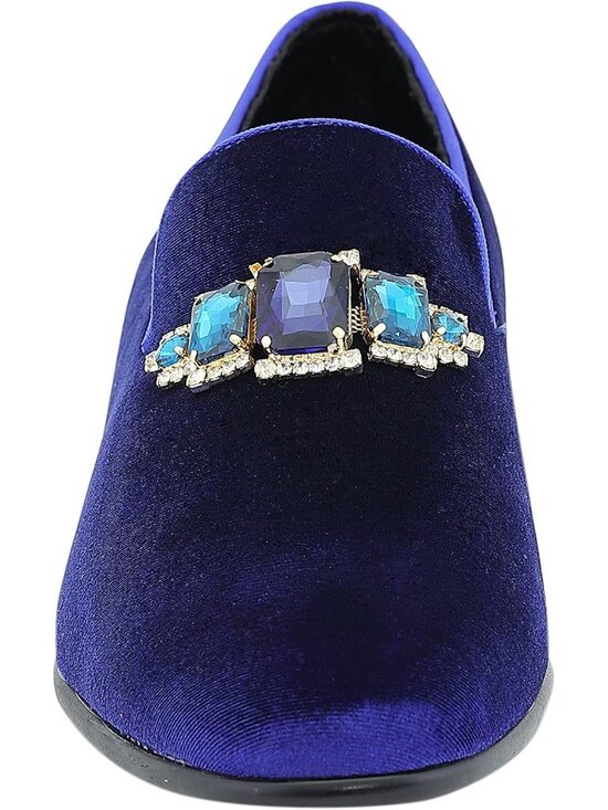 Amali Men\'s Navy Velvet Loafers With Jeweled Bit Slip On Tuxedo Formal Shoes main image 4